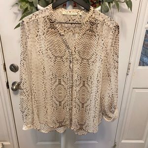 Violet + Claire Snakeskin Reptile Print Sheer Button Down Top LS L